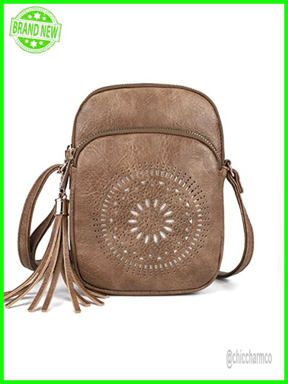 Vegan Leather Crossbody Phone Purse Triple Zip Compartments